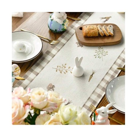 Lniany bieżnik na stół wielkanocny, króliczki HAPPY EASTER 180 x 33cm BZK01 Lniany bieżnik na stół wielkanocny, króliczki HAPPY EASTER 180 x 33cm BZK01