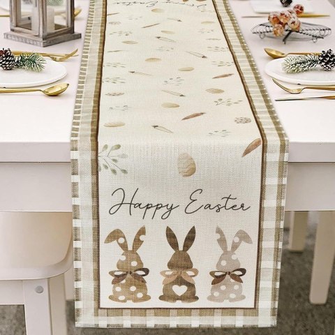 Lniany bieżnik na stół wielkanocny, króliczki HAPPY EASTER 180 x 33cm BZK01 Lniany bieżnik na stół wielkanocny, króliczki HAPPY EASTER 180 x 33cm BZK01
