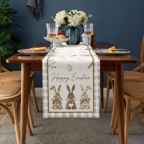 Lniany bieżnik na stół wielkanocny, króliczki HAPPY EASTER 180 x 33cm BZK01 Lniany bieżnik na stół wielkanocny, króliczki HAPPY EASTER 180 x 33cm BZK01