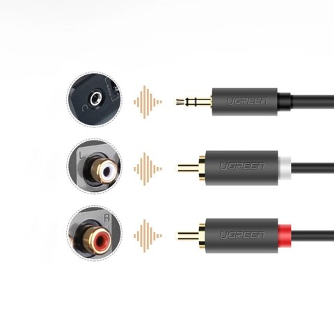 Kabel przewód audio 3.5mm minijack (męski) - 2RCA (męski) 5m - szary Kabel przewód audio 3.5mm minijack (męski) - 2RCA (męski) 5m - szary