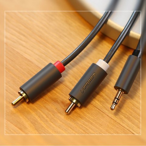 Kabel przewód audio 3.5mm minijack (męski) - 2RCA (męski) 5m - szary Kabel przewód audio 3.5mm minijack (męski) - 2RCA (męski) 5m - szary