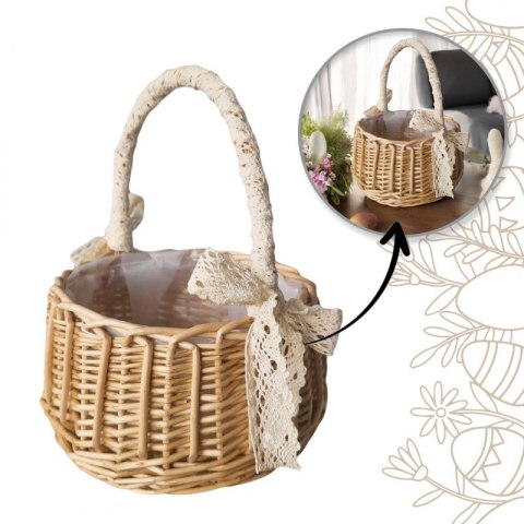 Koszyk, Koszyczek wiklinowy z ażurową kokardką Wielkanoc 11cm x 20cm ROS17 Koszyk, Koszyczek wiklinowy z ażurową kokardką Wielkanoc 11cm x 20cm ROS17