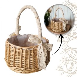 Koszyk, Koszyczek wiklinowy z ażurową kokardką Wielkanoc 19 cm ROS14