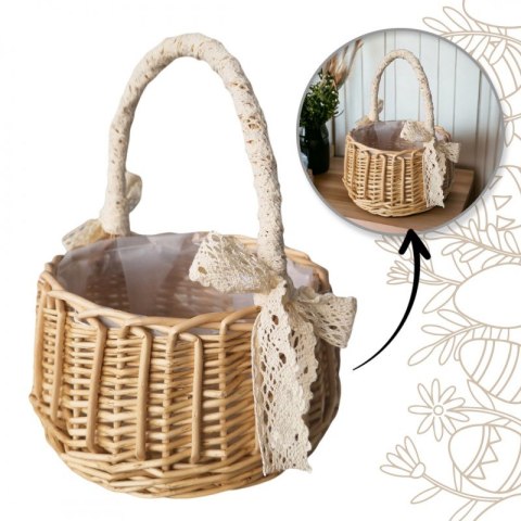 Koszyk, Koszyczek wiklinowy z ażurową kokardką Wielkanoc 19 cm ROS14 Koszyk, Koszyczek wiklinowy z ażurową kokardką Wielkanoc 19 cm ROS14