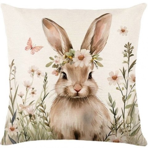 Lniana poszewka na poduszkę 45 x 45 cm z motywem wiosennym KRÓLICZEK POD213 Lniana poszewka na poduszkę 45 x 45 cm z motywem wiosennym KRÓLICZEK POD213