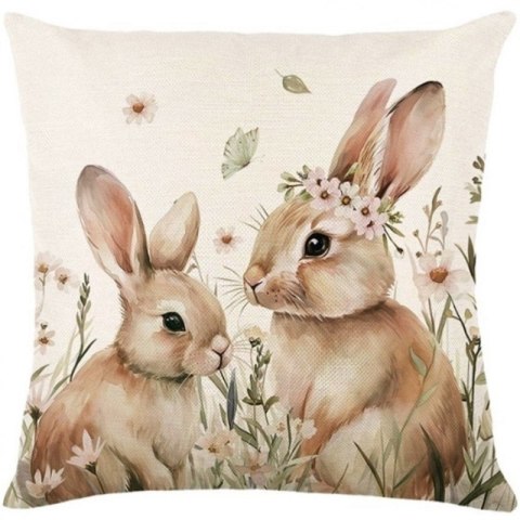 Lniana poszewka na poduszkę 45 x 45 cm z motywem wiosennym KRÓLICZKI POD216 Lniana poszewka na poduszkę 45 x 45 cm z motywem wiosennym KRÓLICZKI POD216