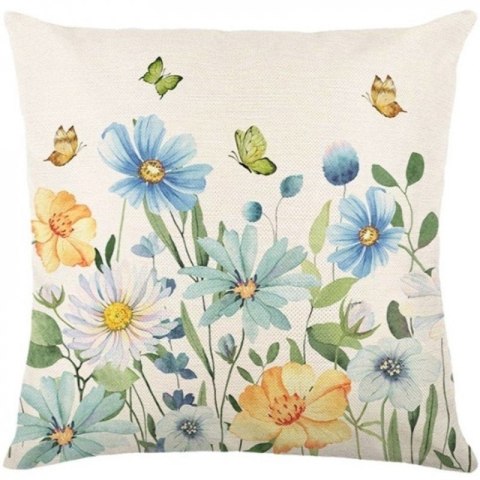Lniana poszewka na poduszkę 45 x 45 cm z motywem wiosennym KWIATY POD220 Lniana poszewka na poduszkę 45 x 45 cm z motywem wiosennym KWIATY POD220