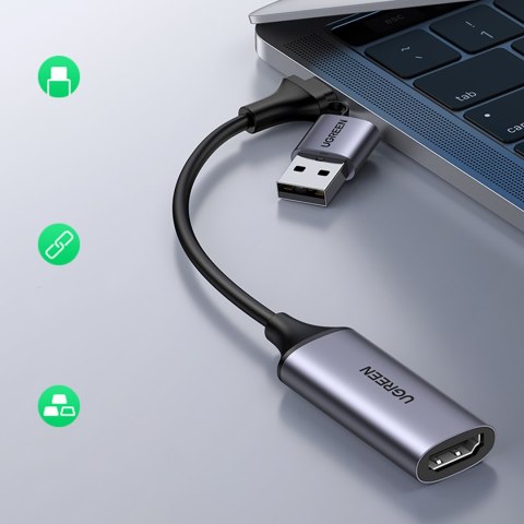Adapter przejściówka HDMI (żeński) - USB-A / USB-C (męski) - szary Adapter przejściówka HDMI (żeński) - USB-A / USB-C (męski) - szary