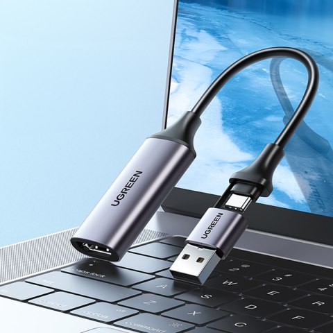 Adapter przejściówka HDMI (żeński) - USB-A / USB-C (męski) - szary Adapter przejściówka HDMI (żeński) - USB-A / USB-C (męski) - szary