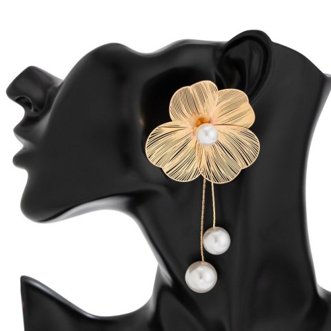 Kolczyki wiszące duże eleganckie Kwiaty z perłami 4,6 x 10,6 cm K1696 Kolczyki wiszące duże eleganckie Kwiaty z perłami 4,6 x 10,6 cm K1696