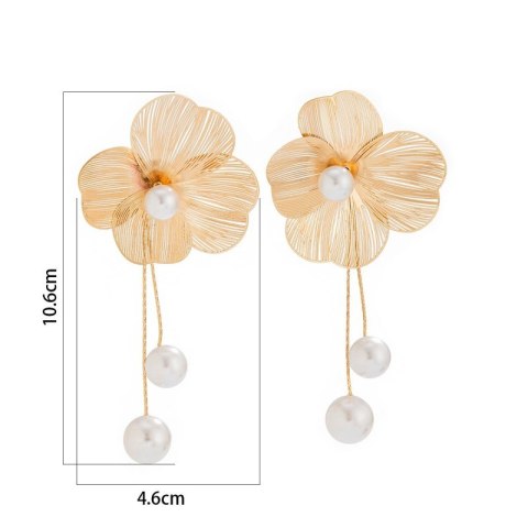 Kolczyki wiszące duże eleganckie Kwiaty z perłami 4,6 x 10,6 cm K1696 Kolczyki wiszące duże eleganckie Kwiaty z perłami 4,6 x 10,6 cm K1696