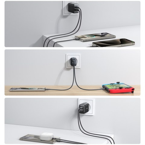Ładowarka sieciowa USB-C i USB-A 25W SFC PPS PD - czarna Ładowarka sieciowa USB-C i USB-A 25W SFC PPS PD - czarna