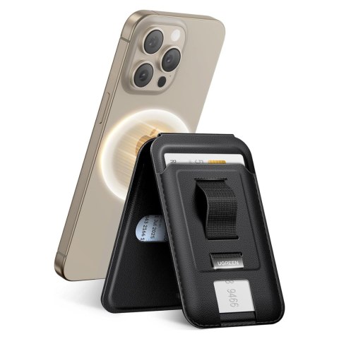 Portfel na karty Magnetic Wallet MagSafe z podstawką i uchwytem na palec - czarny Portfel na karty Magnetic Wallet MagSafe z podstawką i uchwytem na palec - czarny