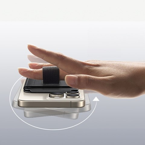 Portfel na karty Magnetic Wallet MagSafe z podstawką i uchwytem na palec - czarny Portfel na karty Magnetic Wallet MagSafe z podstawką i uchwytem na palec - czarny