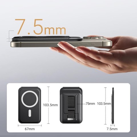 Portfel na karty Magnetic Wallet MagSafe z podstawką i uchwytem na palec - czarny Portfel na karty Magnetic Wallet MagSafe z podstawką i uchwytem na palec - czarny