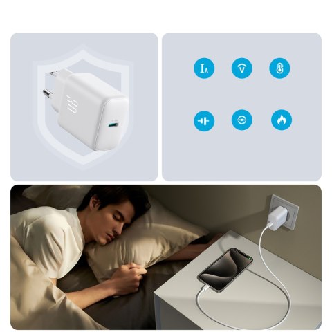 Ładowarka sieciowa USB-C PD 30W QC SFC + kabel USB-C 1m - biały Ładowarka sieciowa USB-C PD 30W QC SFC + kabel USB-C 1m - biały
