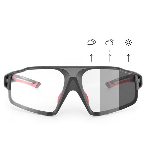 Okulary rowerowe fotochromowe UV400 z etui SP216BK - czarno-czerwone Okulary rowerowe fotochromowe UV400 z etui SP216BK - czarno-czerwone