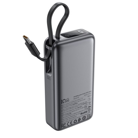 Powerbank 10000mAh PD30W z wbudowanym kablem USB-C - czarny Powerbank 10000mAh PD30W z wbudowanym kablem USB-C - czarny