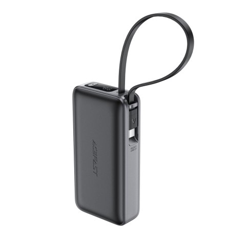 Powerbank 10000mAh PD30W z wbudowanym kablem USB-C - czarny Powerbank 10000mAh PD30W z wbudowanym kablem USB-C - czarny