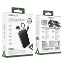 Powerbank 10000mAh PD30W z wbudowanym kablem USB-C - czarny