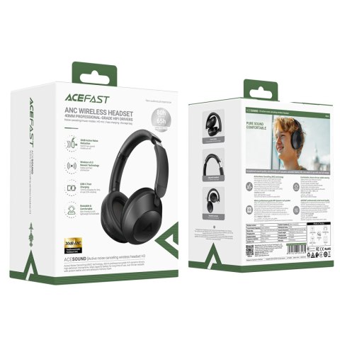 Słuchawki bezprzewodowe H3 Bluetooth z ANC USB-C IPX4 - czarne Słuchawki bezprzewodowe H3 Bluetooth z ANC USB-C IPX4 - czarne