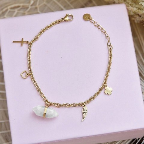 Bransoletka na rękę stal chirurgiczna pozłacana 14k złotem kryształ górski BST1407B Bransoletka na rękę stal chirurgiczna pozłacana 14k złotem kryształ górski BST1407B