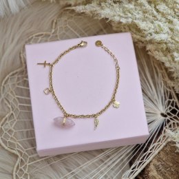 Bransoletka na rękę stal chirurgiczna pozłacana 14k złotem kryształ górski BST1407R