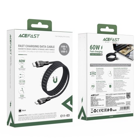 Kabel przewód USB-C 480Mb/s 100W z organizerem magnetycznym 1.2m - czarny Kabel przewód USB-C 480Mb/s 100W z organizerem magnetycznym 1.2m - czarny
