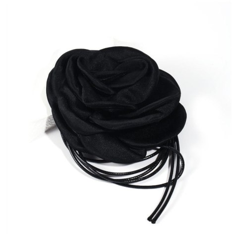 Naszyjnik choker XL ozdobny kwiat na szyję róża na rzemyku elegancki czarny N761CZ Naszyjnik choker XL ozdobny kwiat na szyję róża na rzemyku elegancki czarny N761CZ