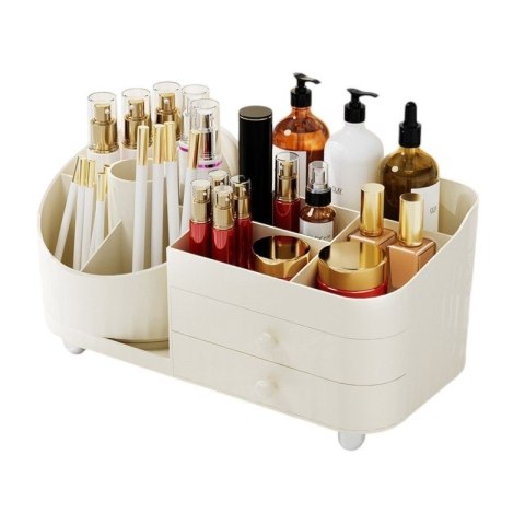 Organizer na pędzle, kosmetyki, obrotowy z szufladkami, kremowy 31 x 14,5 x 11,6 cm CB66 Organizer na pędzle, kosmetyki, obrotowy z szufladkami, kremowy 31 x 14,5 x 11,6 cm CB66