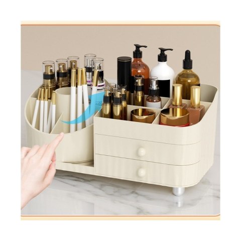 Organizer na pędzle, kosmetyki, obrotowy z szufladkami, kremowy 31 x 14,5 x 11,6 cm CB66 Organizer na pędzle, kosmetyki, obrotowy z szufladkami, kremowy 31 x 14,5 x 11,6 cm CB66