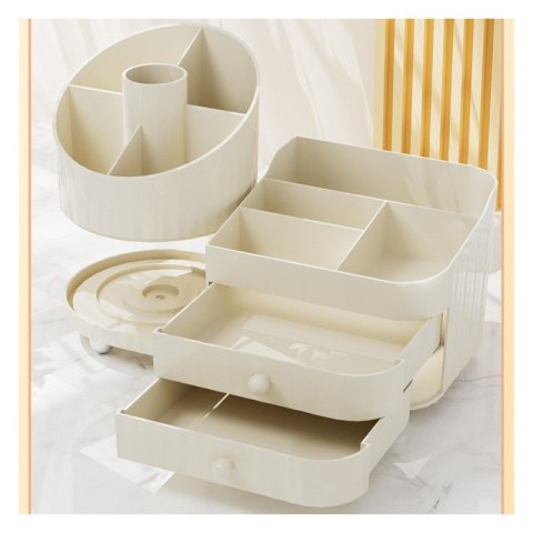 Organizer na pędzle, kosmetyki, obrotowy z szufladkami, kremowy 31 x 14,5 x 11,6 cm CB66 Organizer na pędzle, kosmetyki, obrotowy z szufladkami, kremowy 31 x 14,5 x 11,6 cm CB66