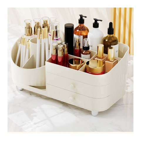 Organizer na pędzle, kosmetyki, obrotowy z szufladkami, kremowy 31 x 14,5 x 11,6 cm CB66 Organizer na pędzle, kosmetyki, obrotowy z szufladkami, kremowy 31 x 14,5 x 11,6 cm CB66