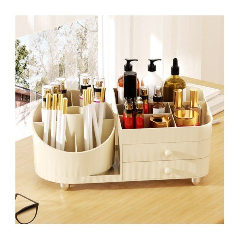 Organizer na pędzle, kosmetyki, obrotowy z szufladkami, kremowy 31 x 14,5 x 11,6 cm CB66 Organizer na pędzle, kosmetyki, obrotowy z szufladkami, kremowy 31 x 14,5 x 11,6 cm CB66