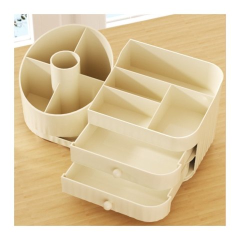 Organizer na pędzle, kosmetyki, obrotowy z szufladkami, kremowy 31 x 14,5 x 11,6 cm CB66 Organizer na pędzle, kosmetyki, obrotowy z szufladkami, kremowy 31 x 14,5 x 11,6 cm CB66