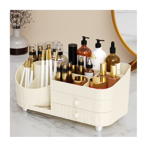 Organizer na pędzle, kosmetyki, obrotowy z szufladkami, kremowy 31 x 14,5 x 11,6 cm CB66 Organizer na pędzle, kosmetyki, obrotowy z szufladkami, kremowy 31 x 14,5 x 11,6 cm CB66