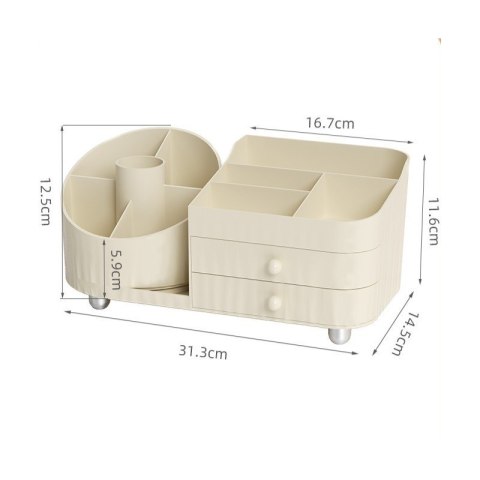 Organizer na pędzle, kosmetyki, obrotowy z szufladkami, kremowy 31 x 14,5 x 11,6 cm CB66 Organizer na pędzle, kosmetyki, obrotowy z szufladkami, kremowy 31 x 14,5 x 11,6 cm CB66