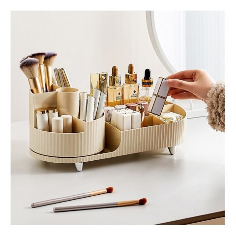 Organizer na pędzle, kosmetyki, ryflowany obrotowy kremowy 34,5x14,7x14,3cm CB56K Organizer na pędzle, kosmetyki, ryflowany obrotowy kremowy 34,5x14,7x14,3cm CB56K