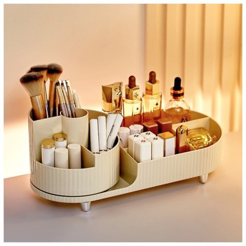 Organizer na pędzle, kosmetyki, ryflowany obrotowy kremowy 34,5x14,7x14,3cm CB56K Organizer na pędzle, kosmetyki, ryflowany obrotowy kremowy 34,5x14,7x14,3cm CB56K