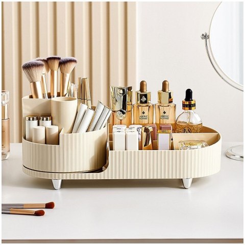 Organizer na pędzle, kosmetyki, ryflowany obrotowy kremowy 34,5x14,7x14,3cm CB56K Organizer na pędzle, kosmetyki, ryflowany obrotowy kremowy 34,5x14,7x14,3cm CB56K