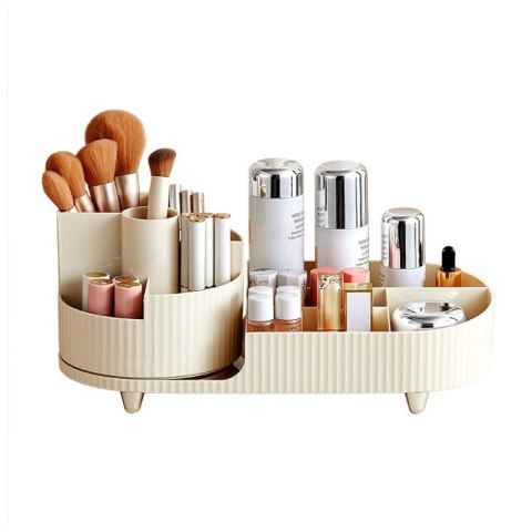 Organizer na pędzle, kosmetyki, ryflowany obrotowy kremowy 34,5x14,7x14,3cm CB56K Organizer na pędzle, kosmetyki, ryflowany obrotowy kremowy 34,5x14,7x14,3cm CB56K