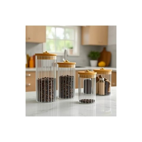 Cukiernica, pojemnik ryflowany z przykrywką bambusowa, rozm. L, 1150 ml 1szt SZK169 Cukiernica, pojemnik ryflowany z przykrywką bambusowa, rozm. L, 1150 ml 1szt SZK169