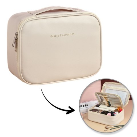 Kosmetyczka rozkładana elegancka kuferek etui z ekoskóry kremowa KS146K Kosmetyczka rozkładana elegancka kuferek etui z ekoskóry kremowa KS146K