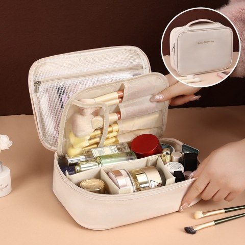 Kosmetyczka rozkładana elegancka kuferek etui z ekoskóry kremowa KS146K Kosmetyczka rozkładana elegancka kuferek etui z ekoskóry kremowa KS146K