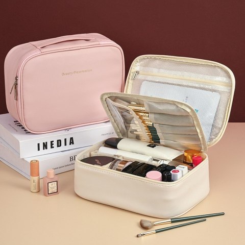Kosmetyczka rozkładana elegancka kuferek etui z ekoskóry kremowa KS146K Kosmetyczka rozkładana elegancka kuferek etui z ekoskóry kremowa KS146K
