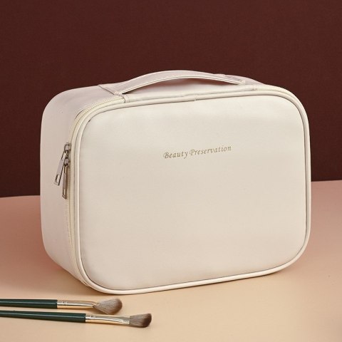 Kosmetyczka rozkładana elegancka kuferek etui z ekoskóry kremowa KS146K Kosmetyczka rozkładana elegancka kuferek etui z ekoskóry kremowa KS146K