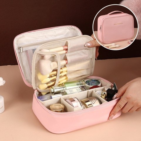Kosmetyczka rozkładana elegancka kuferek etui z ekoskóry róż KS146R Kosmetyczka rozkładana elegancka kuferek etui z ekoskóry róż KS146R