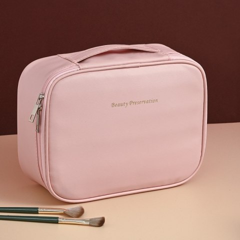 Kosmetyczka rozkładana elegancka kuferek etui z ekoskóry róż KS146R Kosmetyczka rozkładana elegancka kuferek etui z ekoskóry róż KS146R