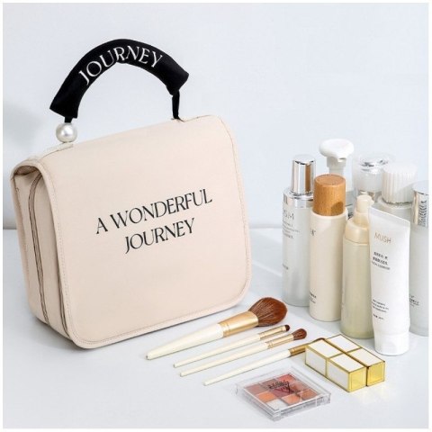 Kosmetyczka rozkładana elegancka kuferek etui z rączką kremowa KS153K Kosmetyczka rozkładana elegancka kuferek etui z rączką kremowa KS153K