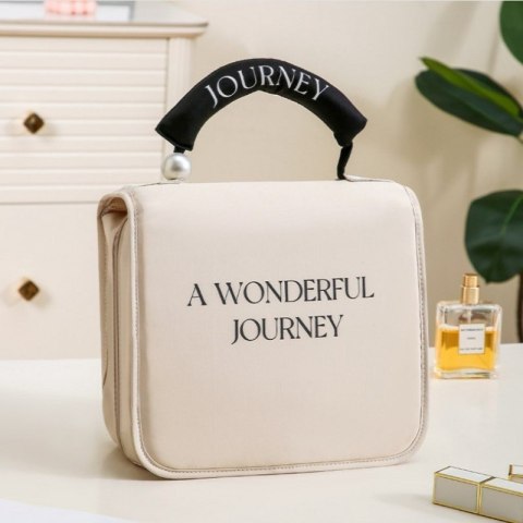 Kosmetyczka rozkładana elegancka kuferek etui z rączką kremowa KS153K Kosmetyczka rozkładana elegancka kuferek etui z rączką kremowa KS153K